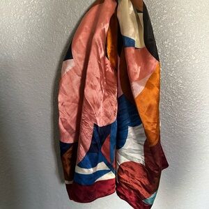 Abstract Multicolor Satin Scarf - Coral, Blue, Mustard, Burgundy